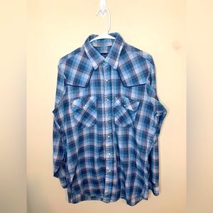 Vintage Levi’s Pearl Snap Button Down Western Shirt Mens Large Blue Plaid